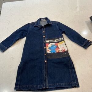 Denim dress/jacket Kids size 12 with painted Smurf